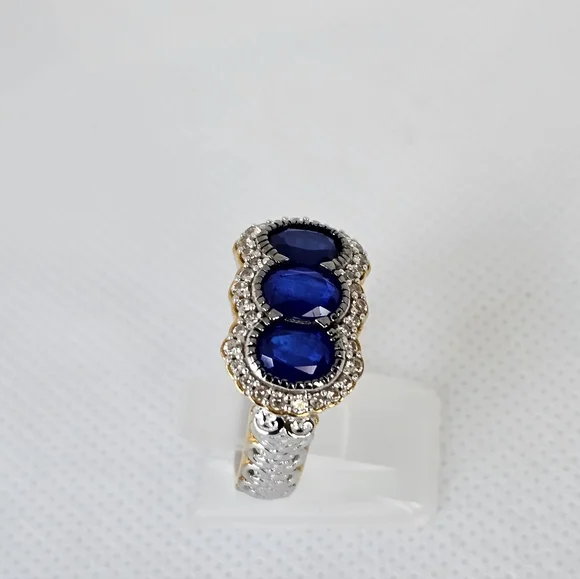 Natural Cobalt Blue Spinel Ring 24k Palladium Sterling Silver Size 8!
